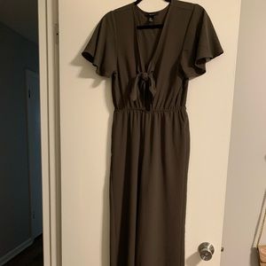 Olive green jumpsuit with front tie